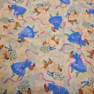 Victorian Fairies Ribbons Baby's Breath on Yellow Cotton Fabric Benartex 1 Yd